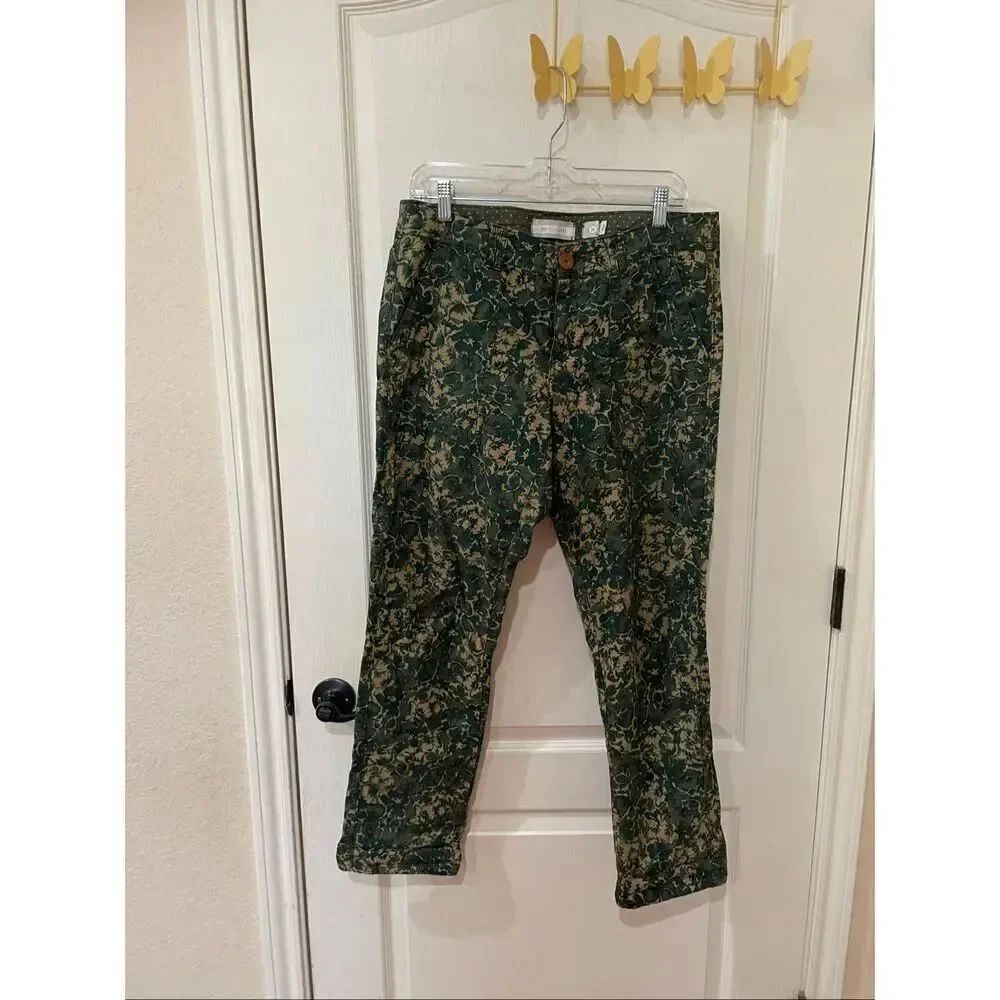 Anthropologie Hei Hei Sylvan Moto Roll-Ups Pants Size 30 Green Motif